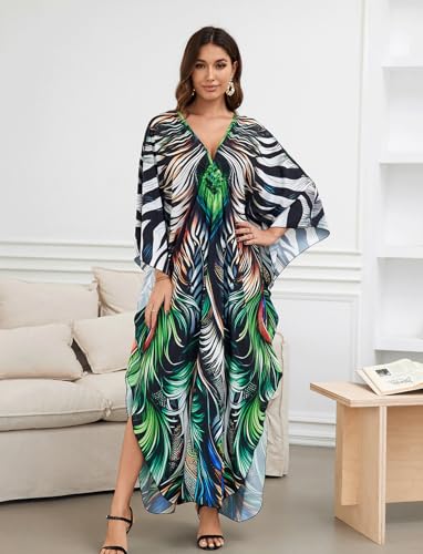 Image of KECVOT Kaftan Dresses for Women Plus Size Batwing Sleeve Caftans Long Bathing Suit Cover Up Maxi Beach Dress Loungewear