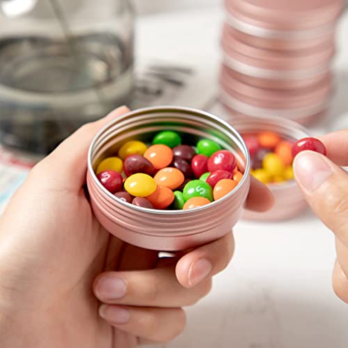 2 Oz Metal Round Tins Aluminum Tin Cans Salve Tins Containers With Screw Lid 10 Sheets Stickers For Salve Spice Candies Balms Candles (Rose Gold) #TOP5
