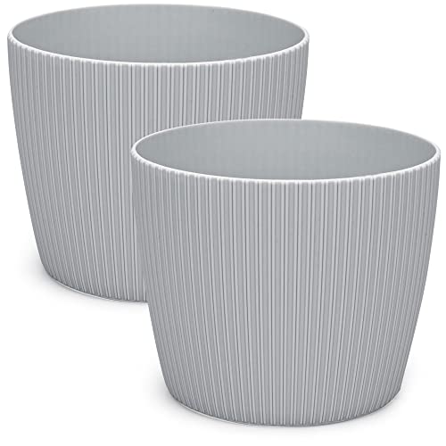 PECZEKO Blumentopf matt , Pflanzkübel aus Übertopf Kunststoff Deko Topf für, groß und klein Set Pflanzen 2X blumenkübel Set, blumenkübel kräutertopf, Hellgrau, ø 14 cm Cover