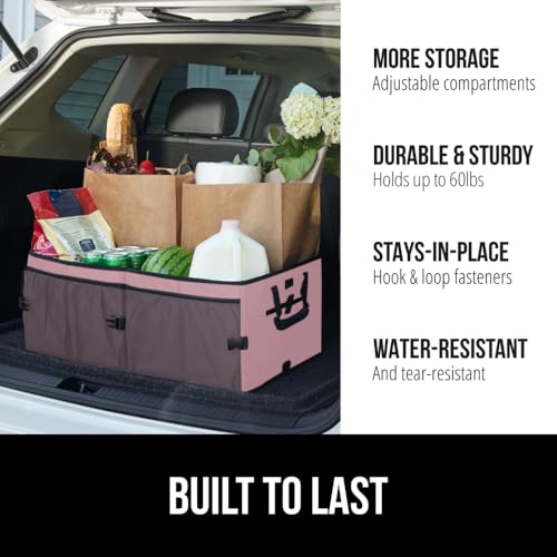 Image of GORILLA GRIP Trunk Organizer for SUV and Cars, Large Capacity, Pink | Heavy Duty Car Trunk Storage Organizer, Collapsible, SUV Accessories, Slip and Water Resistant, Multi Compartment Storage