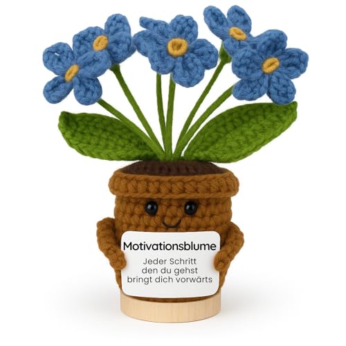 Glücksmoment - DAS ORIGINAL | Handgefertigte gehäkelte Blume | & Glücksbringer | Trostspender, Motivation & Anti Stress | Pocket Hug, Mutmacher, Seelentröster | Emotional Support (blau)