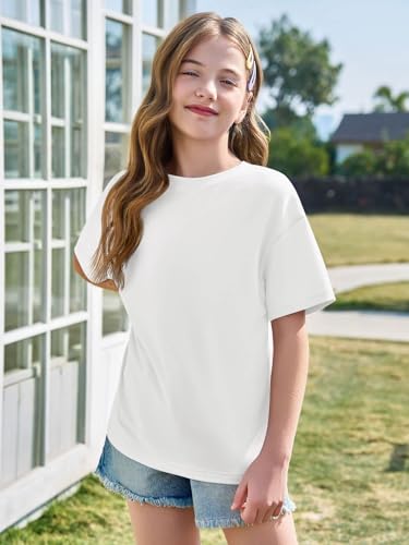Image of Haloumoning Girls Short Sleeve T-Shirts | Kids, Summer,Girls shirts,Oversized t shirts,Girls T-Shirts,Oversized Tops, Casual Crewneck, Basic Tees 5-14Y