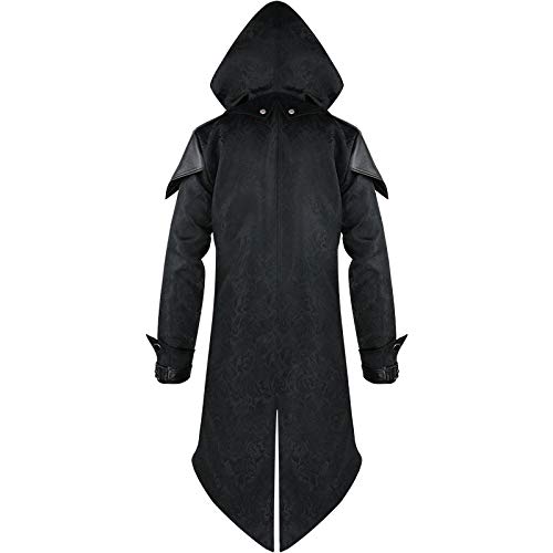 Men's Steampunk Gothic Victorian Tuxedo Tailcoat Hooded Pu Leather Jacket Coat Halloween Demon Costume Black #TOP1