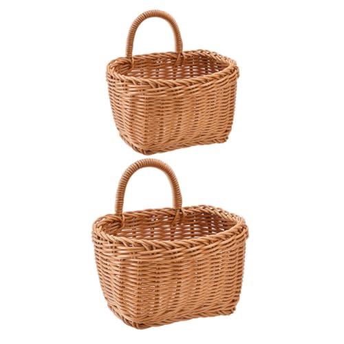 PRETYZOOM Hanging Woven Wall Baskets 2pcs Kitchen Storage Holders Large Small Woven Vegetable Baskets Garlic Ginger Organizer Wall Decor Storage
