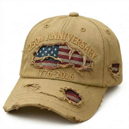 250th Anniversary USA Hat Eagle 250 Year American Anniversary Baseball Cap Adjustable Patriotic Hats (Khaki)