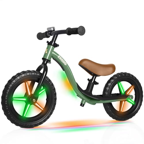 KRIDDO Toddler Balance Bike 2 Year Old, Colorful Lighting Kids Balance Bike for 2-5 Years Old, 12 Inch Balance Bicycle with Bell, Tool-Free, Adjustable Seat, Handlebar, Gift for 2-3 Boys Girls