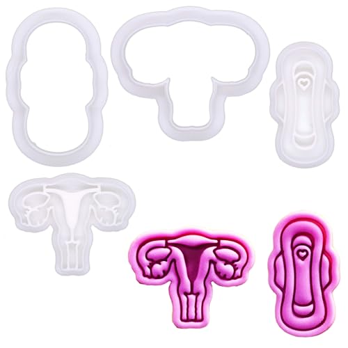 BAKERLOGY Mini Uterus and Sanitary Pad Cookie Cutter and Stamp Set (2") – Period Power Cupcake Embosser for Feminist Baking, Fondant Tool for Health Awareness and Body Positivity Cakes