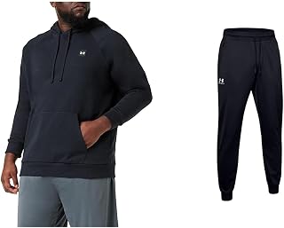Under Armour Men Rival Fleece Hoodie, Menâ€™s running hoodie with loose fit & Men Sportstyle Tricot Jogger, Warm and Comfortable Fleece Tracksuit Bottoms, Black, XXL