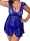 Aranmei Damen Dessous in Übergröße, sexy Spitzenkleid, Babydoll-Dessous mit V-Ausschnitt, Schlitz vorne, Straps-Nachthemd