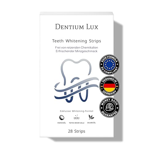 Dentium Lux Teeth Whitening Strips | 28 Strips (14 Anwendungen) | Bleaching Zähne ohne Schmerzen | Schonende Zahnaufhellung | Peroxidfrei | Zähne Aufhellen | Weiße Zähne | Zahnbleaching jederzeit