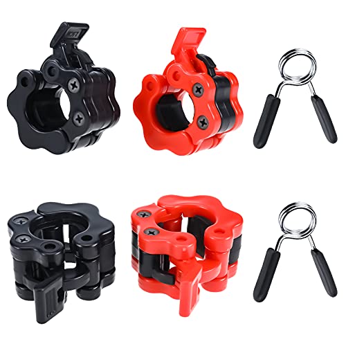 Patioer 1 Inch Barbell Clamps Set, 4 Pcs Barbell Clamps Collars Quick Release Weight Locking Clips with 2 Pcs Dumbbell Spring Clips for Weightlifting, Workout, Strength Training