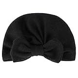 Susenstone Bonnet Bebe Fille Gros Noeud Naissance Hiver Chaud Tricot en Laine Pas Cher A La Mode Unisex Chapeau Cachemire Turban Bebe Garcon Fille 0-5 Mois (0-5 Mois, Noir)