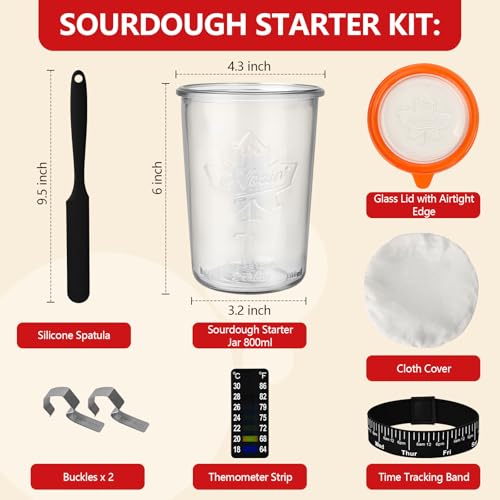 TKVAZK Sourdough Starter Jar, Thicken Glass Sourdough Jar Wide Mouth 27 Oz - image 2