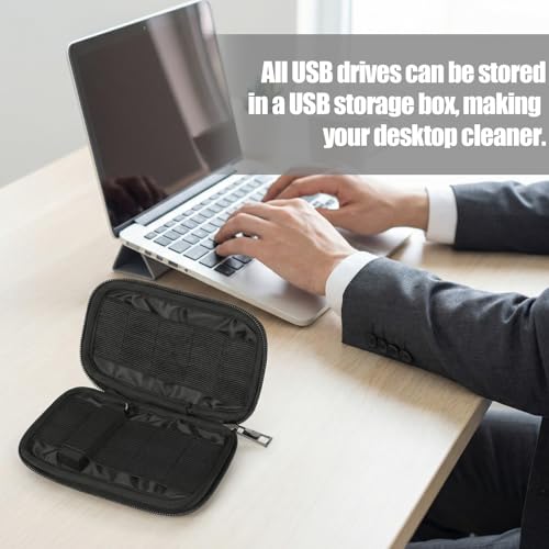 TIESOME 1 Pcs Flash Drive Case, Padded Organizer for Up to 10 USB Drives & Small Cables, Travel Cord And Memory Card Storage, Compact Hard Shell Protective Pouch, Black - Image 4