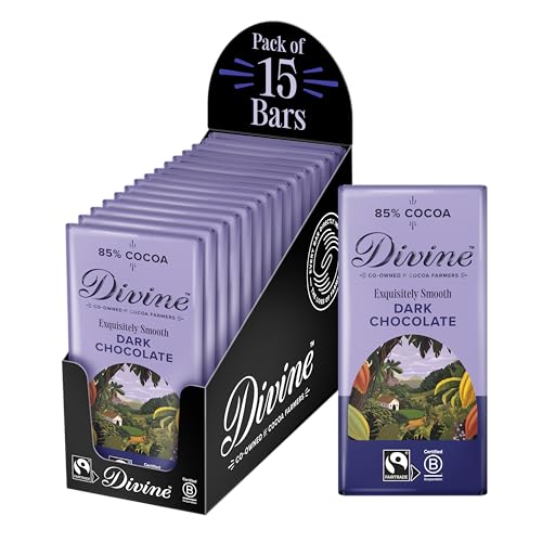 Divine 85% Cocoa Dark Chocolate 15 x 90g Bars Fairtrade Dark Chocolate Smooth Rich Flavour Ethical Premium Chocolate