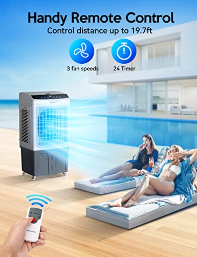 Evaporative Air Cooler, Vagkri 2200Cfm Swamp Cooler, 120°Oscillation Air Cooler With Remote Control, 24H Timer, 3 Modes & Wind Speeds For Outdoor Indoor Use, 9.2Gallon #TOP6