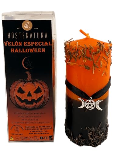 HOSTENATURA Velón Especial Ritual Halloween - Elimina Malas energías, abundancia, nuevos Caminos... Incluye Ritual Completo y Amuleto