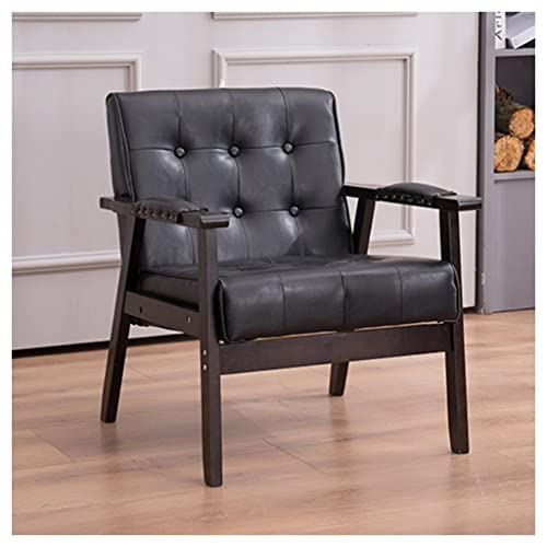 Sillón moderno de cuero beige de mediados de siglo con diseño de ala y botón capitoné, ideal para comedor, dormitorio o área de recepción