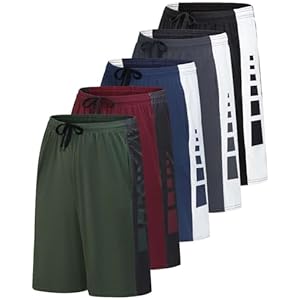 5 Pack Men’s Active Quick Dry Fit Short Pockets Athletic Running Gym Basketball Workout Activewear Sports Men, Set 13, L, Pack of 5