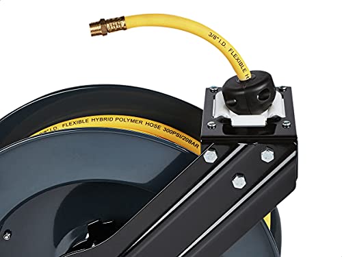 Amazoncommercial Air Tool Hose Reel Water Retractable Steel 3/8” Inch X 50’ Feet Premium Commercial Flex Hybrid Polymer Hose, Max. 300 Psi Heavy Duty Spring Driven Construction #TOP1