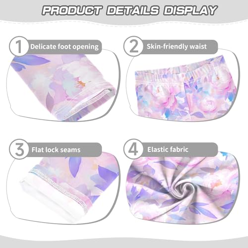 Peonies Lilac Watercolor Ongrey Pink Kids Girl's Active Leggings Stretch Full Length Athleisure Pants Gym3