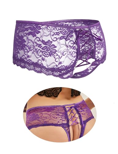 ohyeah Women Lace Boyshort Panty Lace Trim Boyshort Plus Size Underwear Panties Sheer Plus Size Panties (XS-4XL)