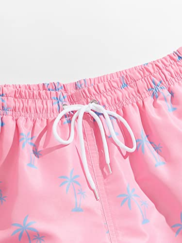Soly Hux Swim Trunks For Men Tropical Print Drawstring Board Shorts Beach Swimwear With Pockets Light Pink Print M #TOP3