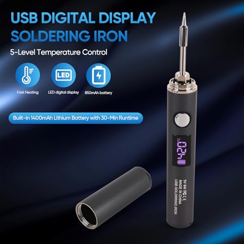 Larlarsa Cordless Soldering Iron Kit, Rechargeable USB-C Soldering Pen with OLED Screen, Portable Battery Powered Solder Iron for Electronics Repair, Includes 3 Tips & Lead-Free Solder Wire by Larlarsa - Image 2