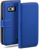 moex Book Hülle für Samsung Galaxy S2 / S2 Plus Handyhülle mit Kartenfach, Hülle klappbar 360 Grad Schutzhülle, Klapphülle Flip Hülle Cover, PU Leder Handytasche Lederhülle, Blau