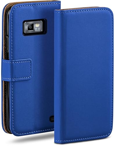 moex Book Hülle für Samsung Galaxy S2 / S2 Plus Handyhülle mit Kartenfach, Hülle klappbar 360 Grad Schutzhülle, Klapphülle Flip Hülle Cover, PU Leder Handytasche Lederhülle, Blau