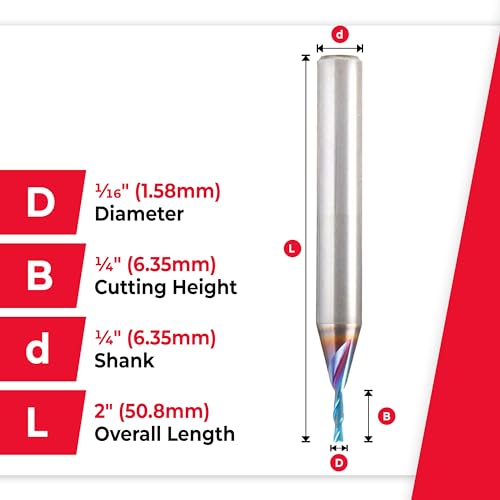 Image of Amana Tool Solid Carbide Spektra Extreme Tool Life Spiral Plunge Router Bit Down-Cut, 46448-K, 1 /16 Dia x 1 /4 CH x 1 /4 SHK 2 Inch L