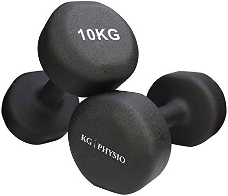 KG Physio Weights Dumbbells Set - Neoprene-Coated Weights Dumbbells Set, Sweat-Resistant Dumbellsweights Set with Anti-Roll Technology, Dumbbell Set with Exercise Poster, 1-10kg Dumbbells Pair