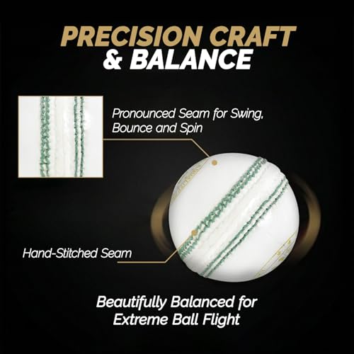 Image of DSC Red Dot Cricket Leather Ball - Professional Alum Tanned, Hand-Stitched 4-Piece Construction for Better Seam Grip, Club & Tournament Match Play (White, Pack of 1)