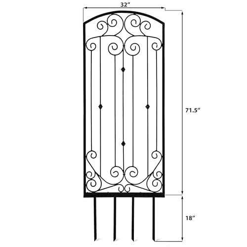 H Potter 6 Ft Black Heavy Duty Garden Trellis 32” W x 72” H – Solid Steel Climbing Rose Support with 18” Ground Spikes, Outdoor Privacy Screen Panel - Thumbnail 3