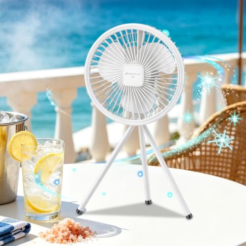 Ventilador solar de mesa con trípode y luz LED integrada para camping 4