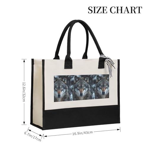 Sac fourre-tout loup pour femme en toile beige réutilisable