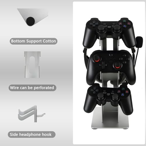 Image of Controller Holder 3 Tier, Controller and Headset Aluminum Stand for Gaming Desk, Stronger Snap-on Construction Hanger for All Universal Gaming PC Accessories