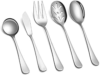 SHARECOOK 5-Piece 18/0 Stainless Steel Serving Set,Large Hostess Set with Round Edge,Mirror Finished,Dishwasher
