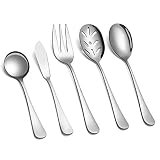 SHARECOOK 5-Piece 18/0 Stainless Steel Serving Set,Large Hostess Set with Round Edge,Mirror Finished