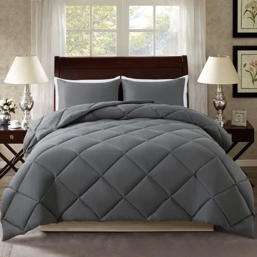 ELNIDO QUEEN Grey Queen Comforter Set with 2 Pillow Shams - 3 Pieces Bed Comforter Set - Gray Down Alternative Comforter Set - Lightweight All Season Bedding Comforter Sets Queen Size(88x92 inch)