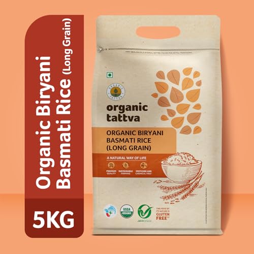 Image of Organic Tattva, Organic Biryani Basmati Gluten Free and Unpolished Rice, 5Kg