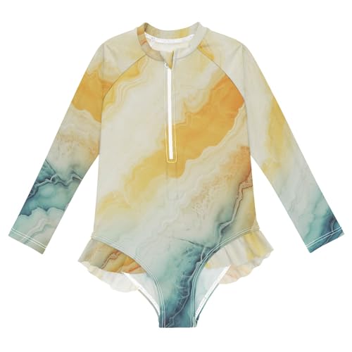 ALAZA Toddler Swimsuit Girl Bathing Suit Swimwear Rash Guard Gradient Marble Long Sleeve 3T