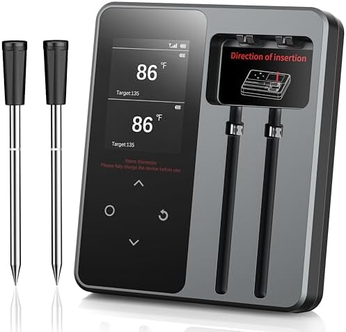 Wireless Meat Thermometer with App Control, 600FT Bluetooth Range, Dual Probes & 6 Sensors, 0.5S Instant Read, LCD Display, IP67 Waterproof Real-Time Monitoring & Smart Alerts for BBQ, Grill, Oven
