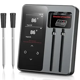 Wireless Meat Thermometer with App Control, 600FT Bluetooth Range, Dual Probes & 6 Sensors, 0.5S Instant Read, LCD Display, IP67 Waterproof Real-Time Monitoring & Smart Alerts for BBQ, Grill, Oven
