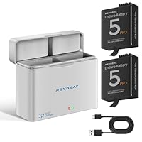 REYGEAK Akku und Ladegerät für DJI Osmo Action 5 Pro/Action 4/3, 2er-Pack Akkus mit 2 Anschlüssen, PD Schnellladung Akkuladebox, 2100 mAh wiederaufladbarer Akku für DJI Action 5/4/3 Ladegerät-Zubehör