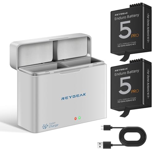 REYGEAK Akumulator i ładowarka do DJI Osmo Action 5 Pro/4/3, 2 baterie 2100 mAh z 2 przyłączami PD - szybkie ładowanie