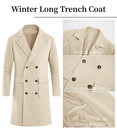 Mens Trench Coat Slim Fit Double Breasted Long Overcoat Classic Fall Winter Topcoat Khaki #TOP4