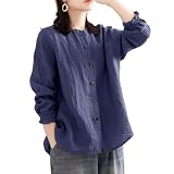 [F8eight] 綿麻専門店 シャツ 綿麻混紡 レディース 長袖 丸首 ボタン付き オフィス 無地 おしゃれ 薄手 フォーマル シンプル 無地 着瘦せ フリル 通勤 OL レトロ カジュアル オフィス 春 夏 秋