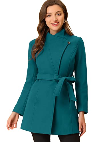 Image of Allegra K Women's Winter Elegant Stand Collar Overcoat Long Belted Pea Coat