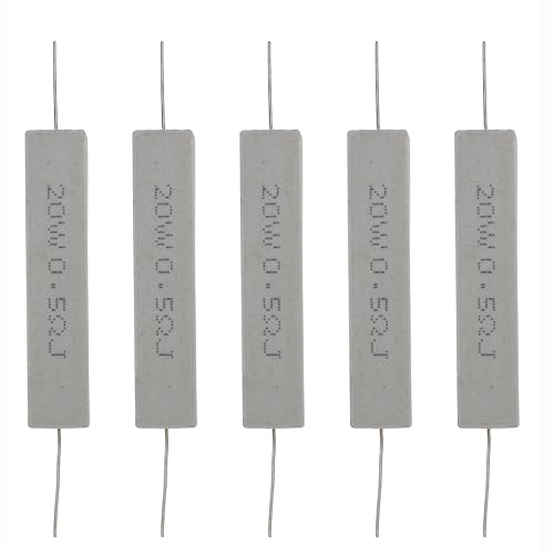 MERICDA 5 Pcs 20W 0.5R 0.5 Ohm Cement Resistor, 5% 750V Wirewound Ceramic